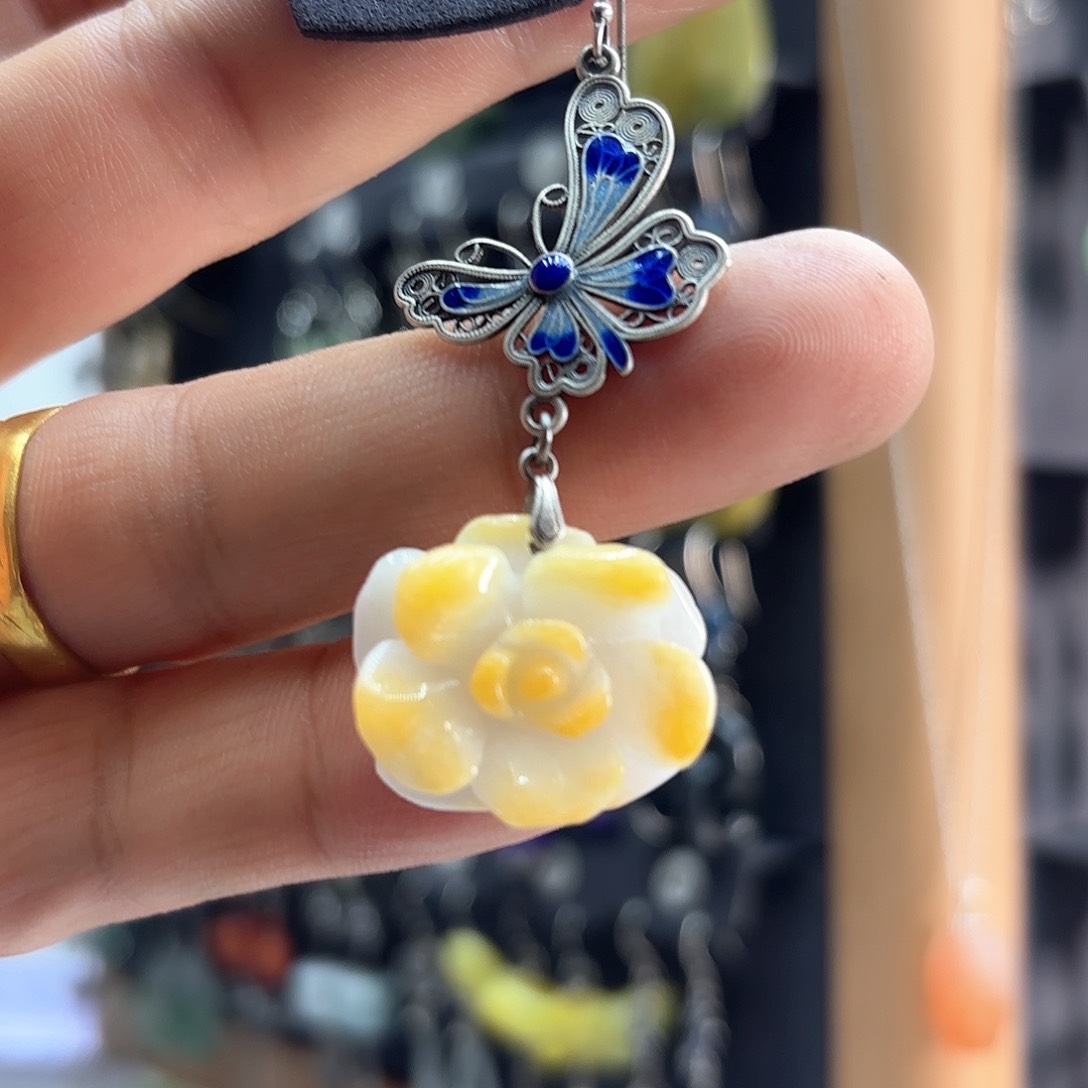 翡翠耳饰银S925镶嵌锐****司