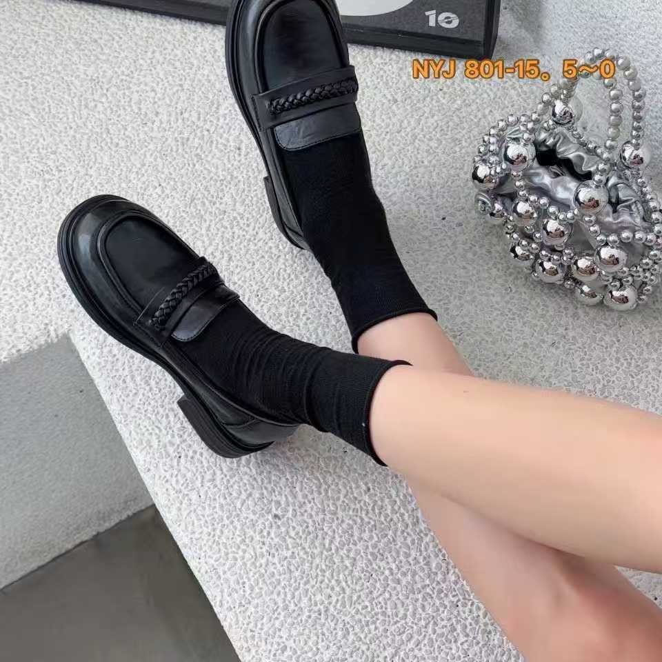 ～超纤皮～2025年新款女鞋黑色百搭乐福鞋英伦风皮鞋经典厚底单鞋