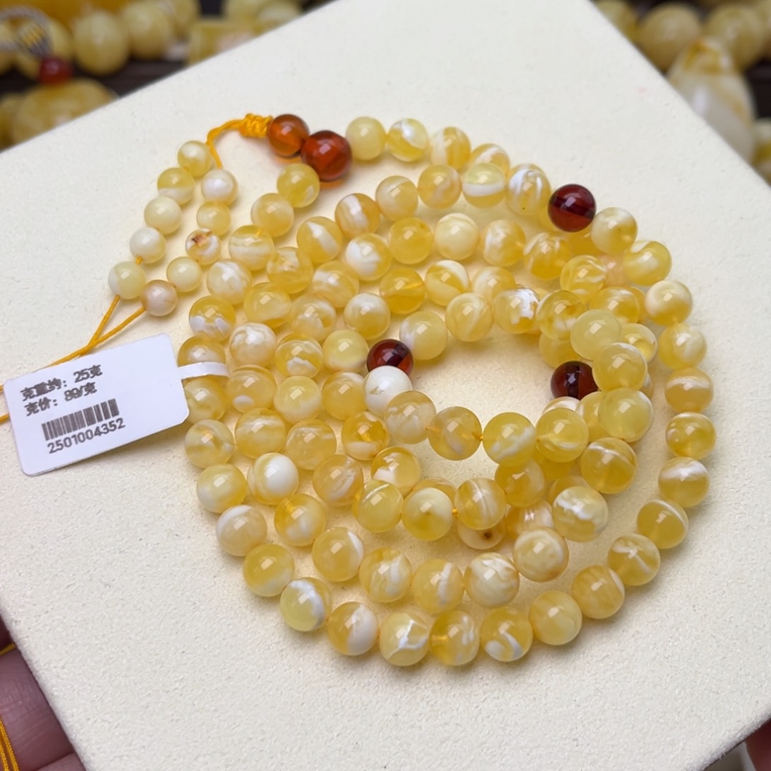 未镶嵌颈饰蜜蜡7圆珠108金瓷白溶洞虎皮妖花