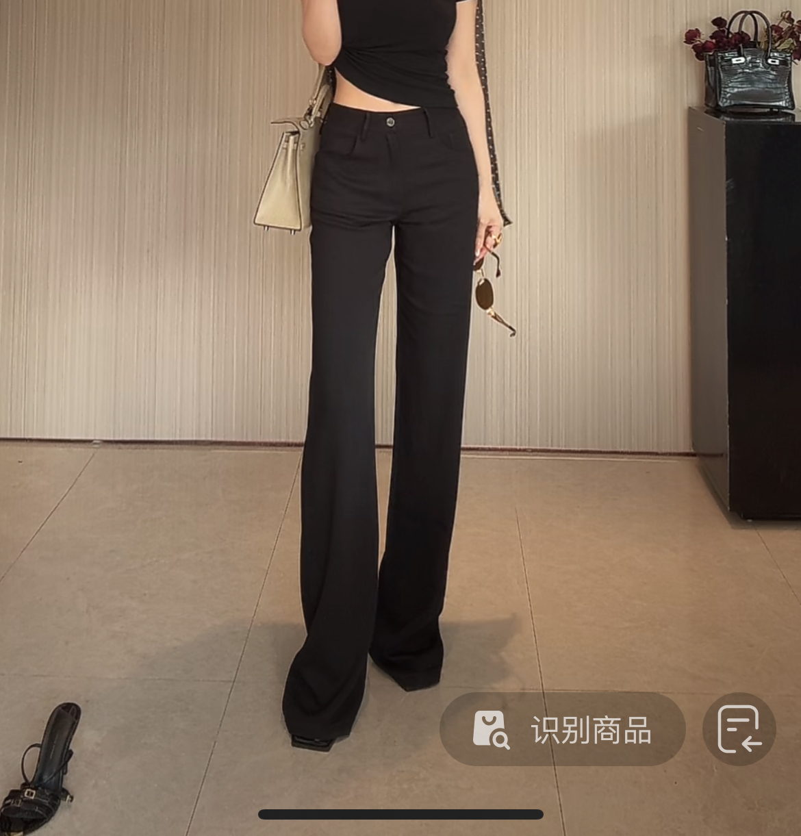 赵灵儿黑色高腰垂感直筒裤女休闲拖地裤夏季长裤显瘦遮胯