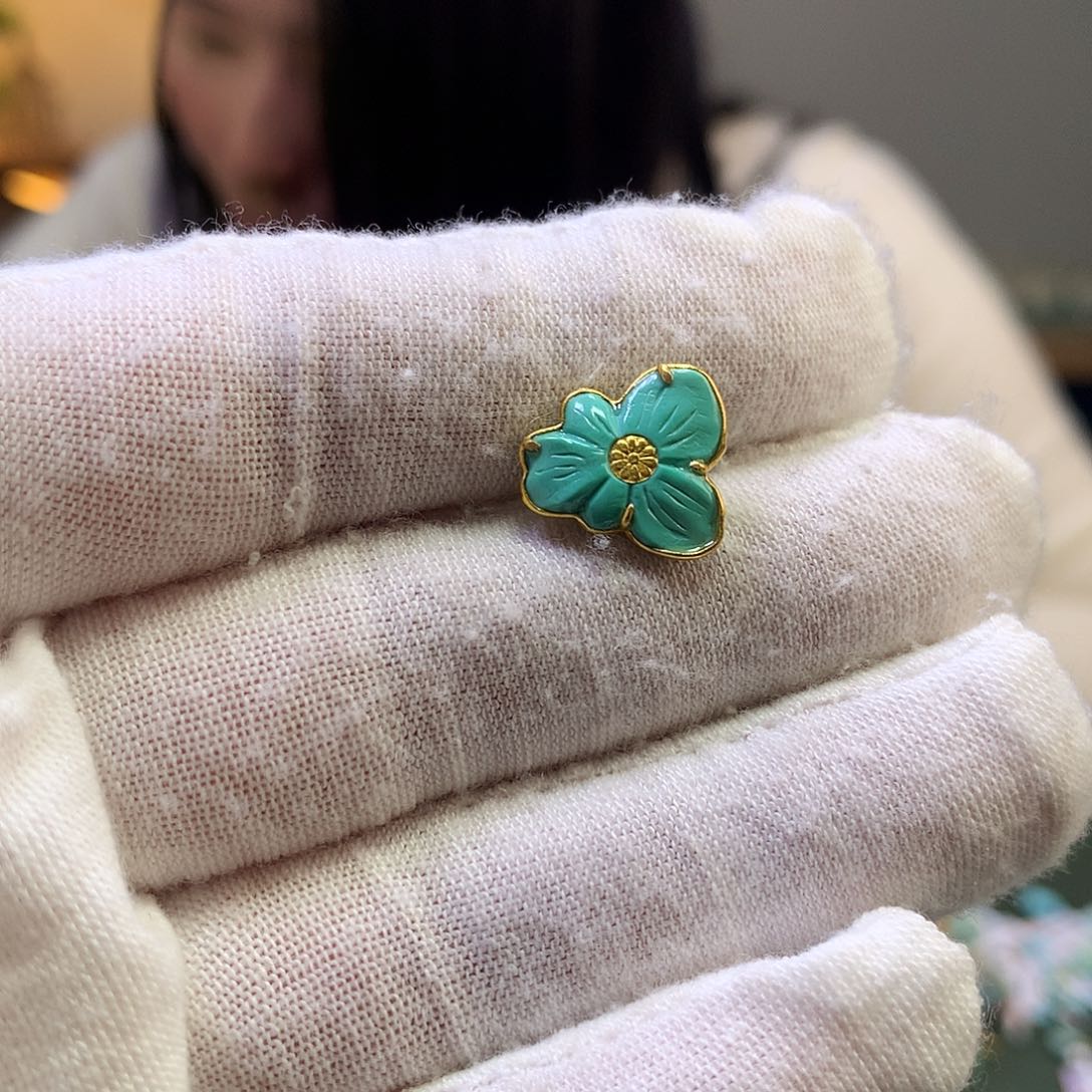 绿松石卡子18K金镶嵌