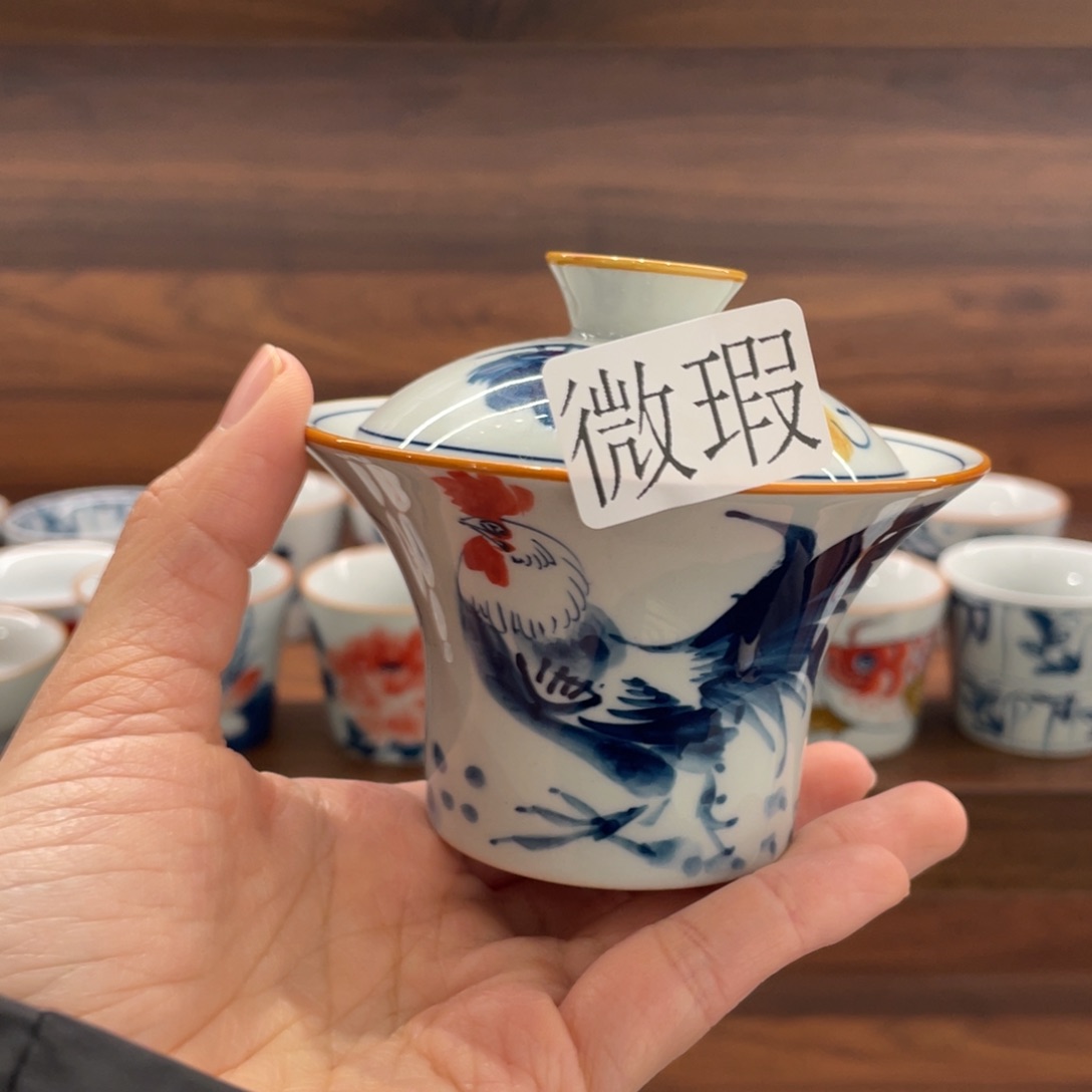 釉下彩纯手绘有瑕