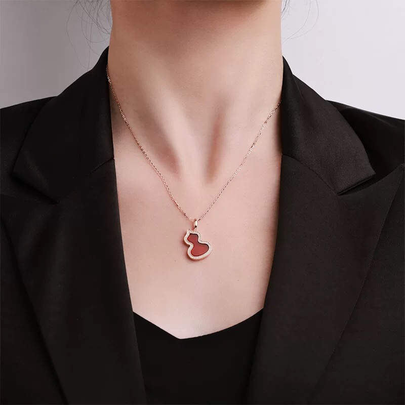 黄铜项链 可调项链不掉色高级感小众红色微镶葫芦项链女毛衣链