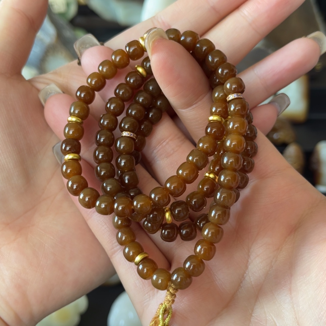 和田玉（糖玉）未镶嵌手串金山全糖7mm老型108