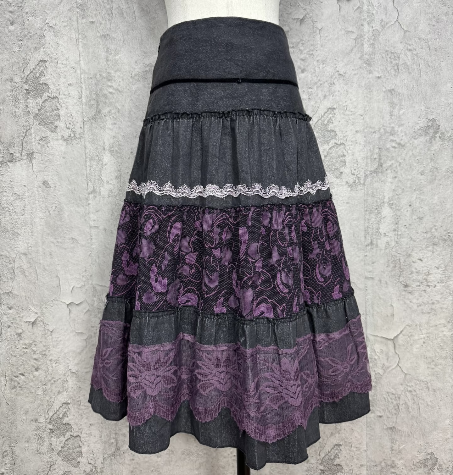 古着半身裙复古废土风美拉德拼接裙冬季Vintage