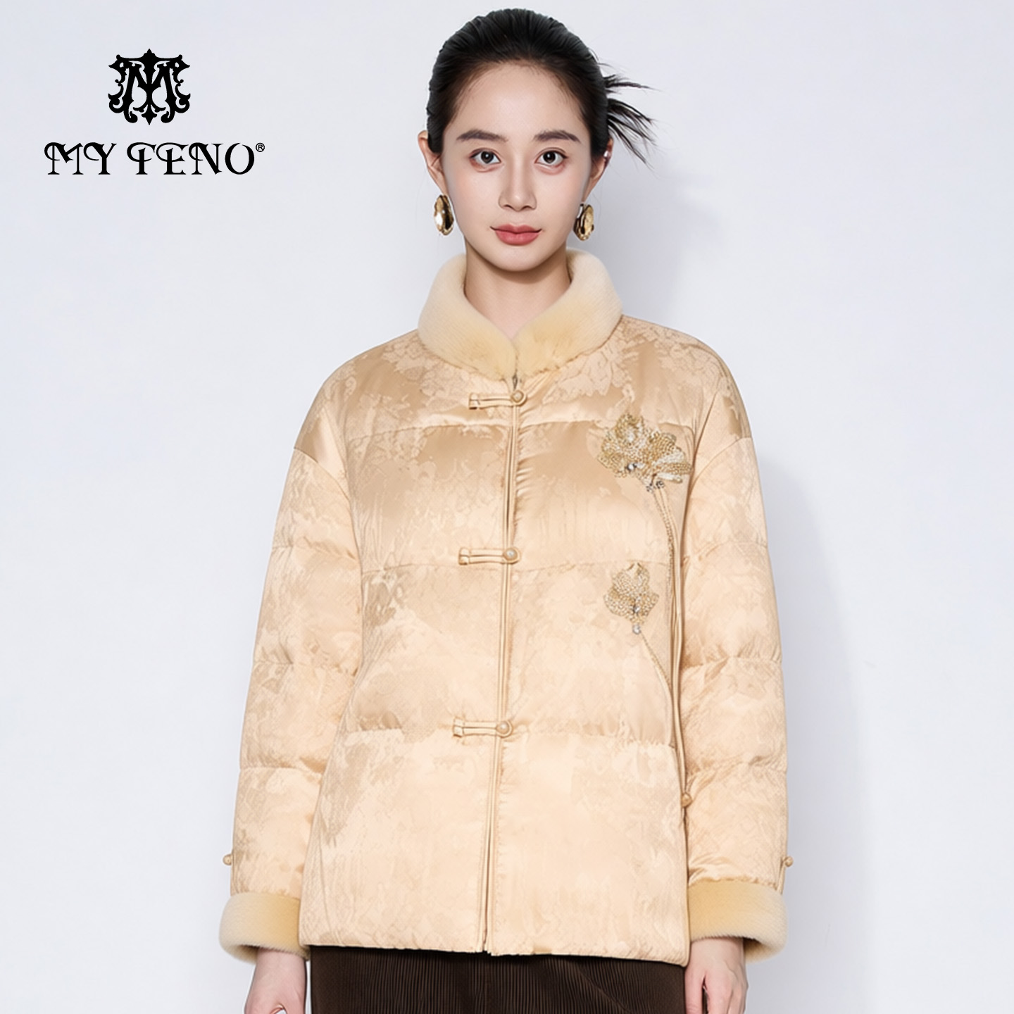 【马天奴商场同款】VHAJ38 中国风重工刺绣V领常规款V领时尚立领