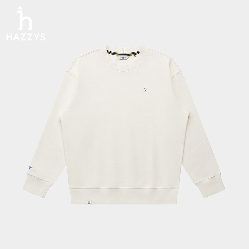 Hazzys哈吉斯春季女士圆领卫衣休闲简单套头衫