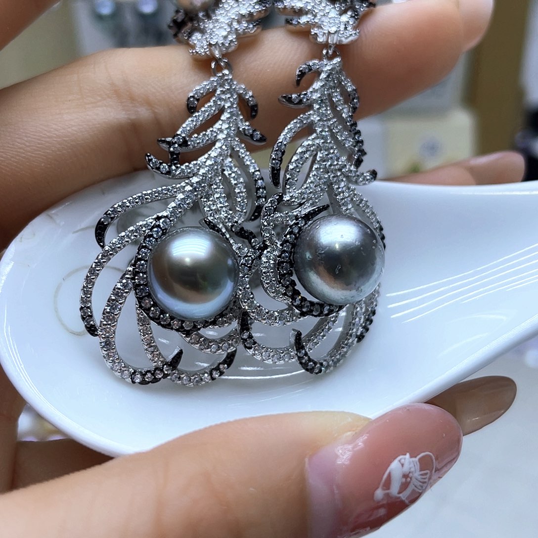海水珍珠耳饰银S925镶嵌