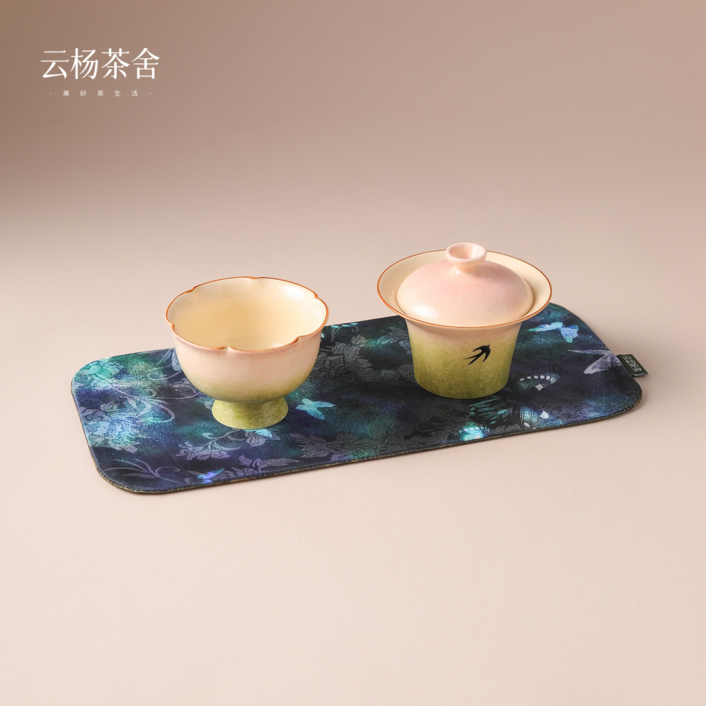 云杨茶舍蓝精灵云纱小茶席双面干泡台垫子茶台用品新中式茶桌垫布