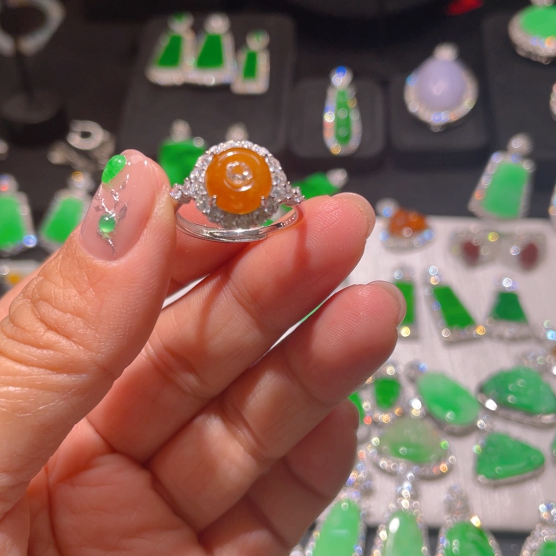 翡翠戒指银S925镶嵌精品