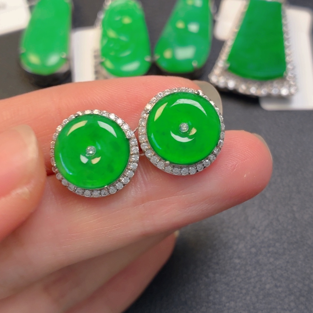 英***子翡翠银S925镶嵌吊坠(不含链)耳钉