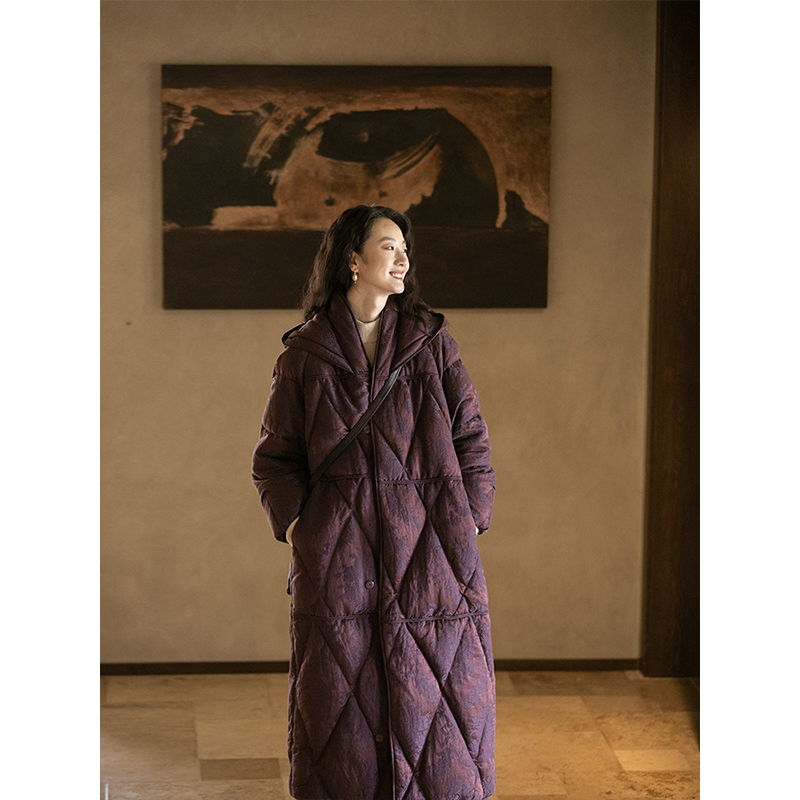 【反季折扣】牧衣原创 提花丝麻长羽绒服 麦气