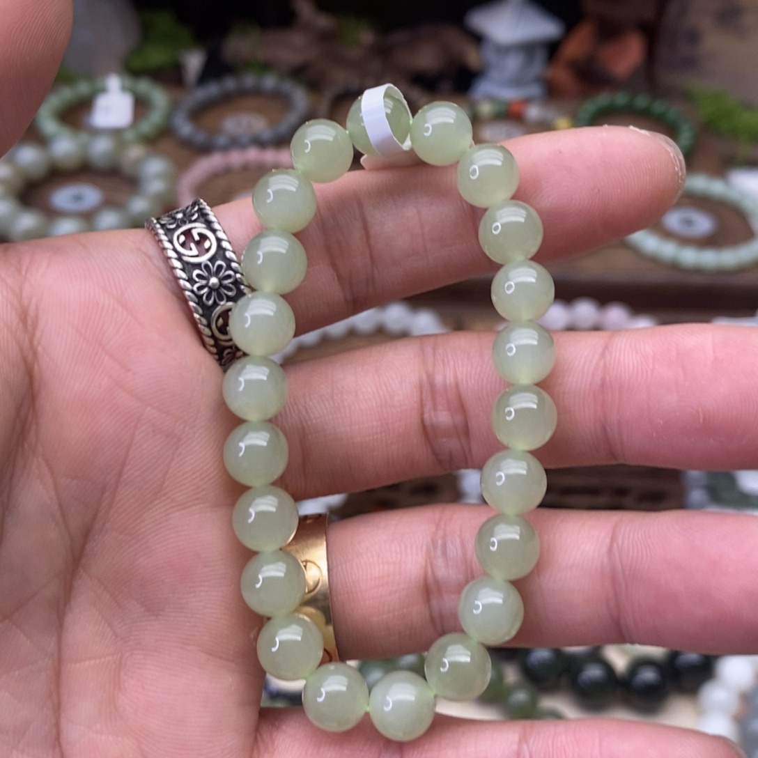 和田玉未镶嵌手链卡8冰葡萄肉