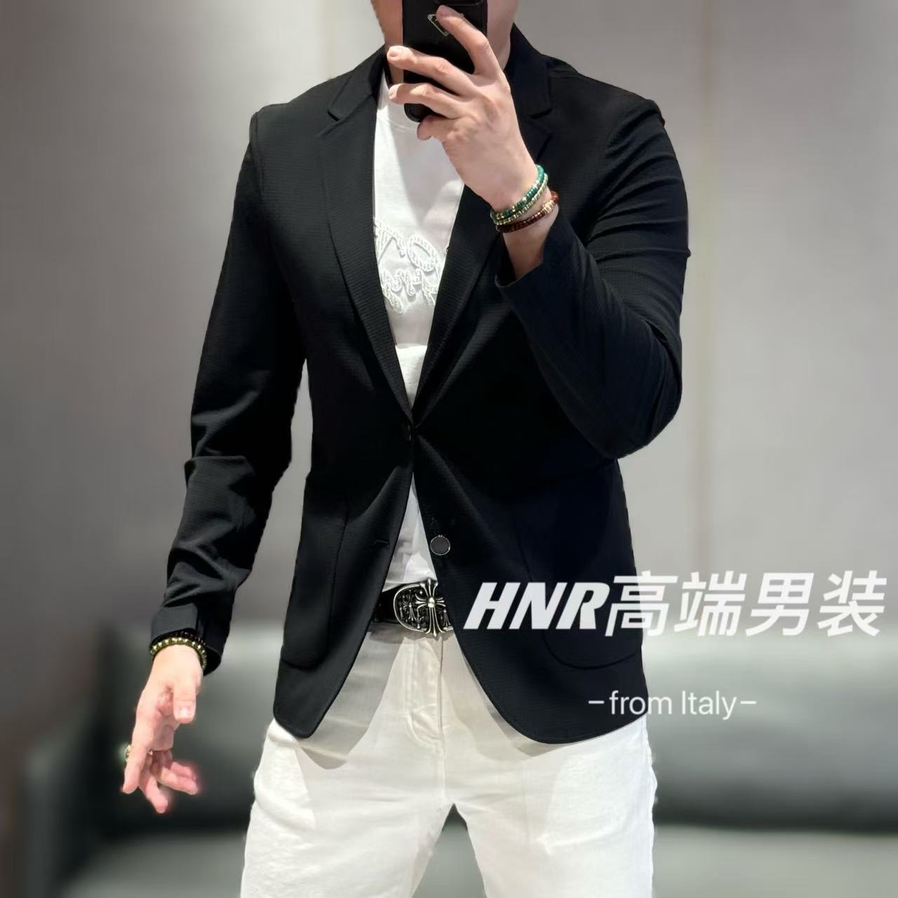 高端男士无痕设计华夫格弹力莱卡面料春款小西装135
