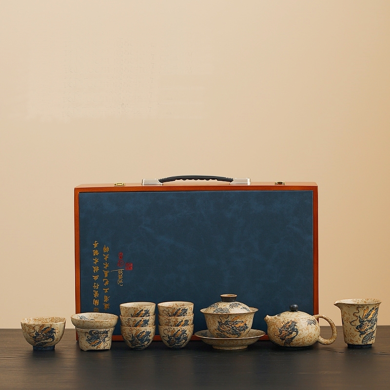 青花瓷纯手工手绘火石红高端茶具套装茶壶盖碗全套新款高档礼盒装