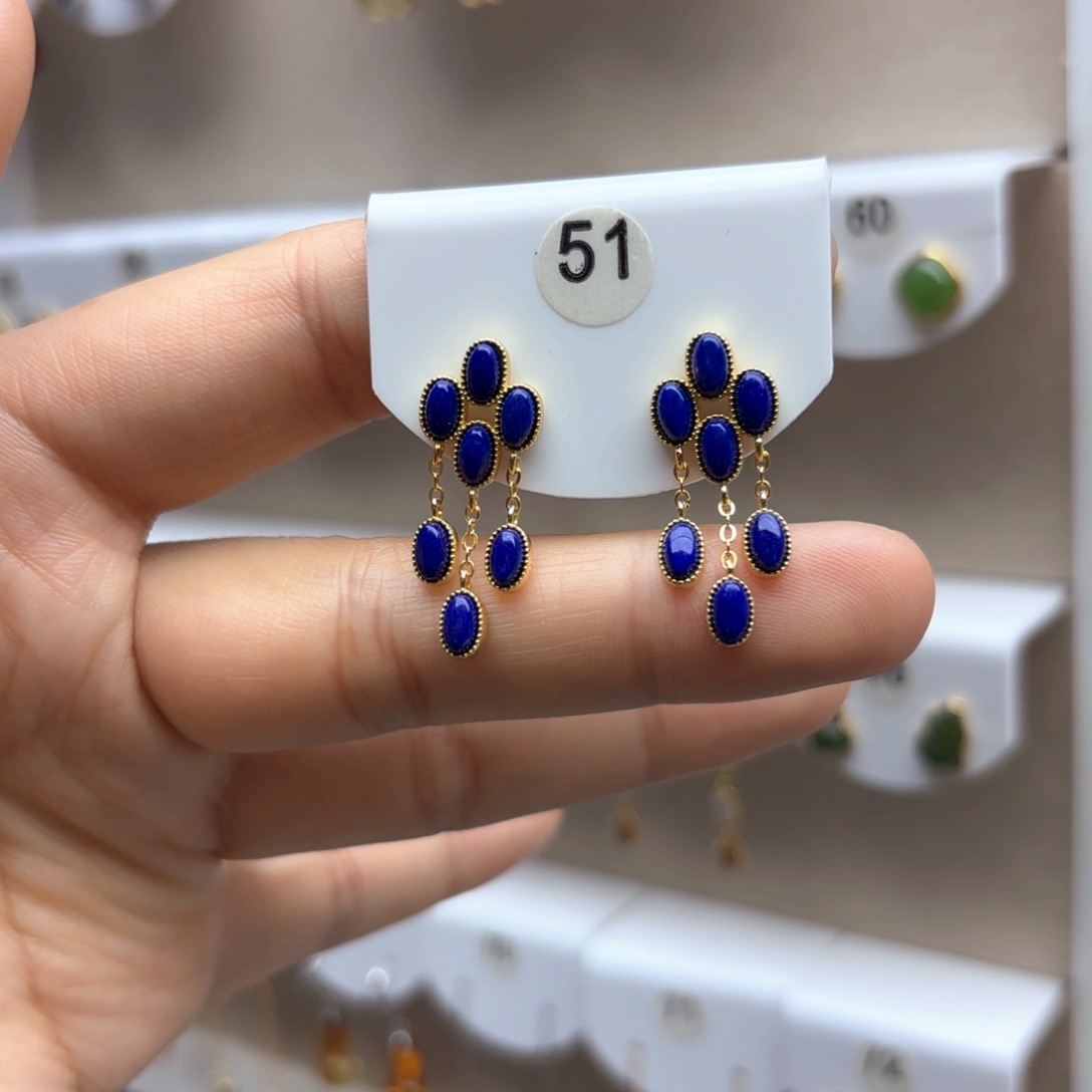 青金石耳饰银S925镶嵌