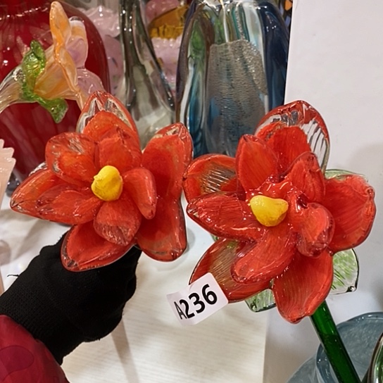 琉璃高度45厘米套二红色夜光荷花