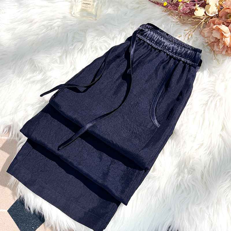 【M5797】专柜正品25醋酸裤新松紧腰抽绳显瘦直筒阔腿裤女凉凉裤