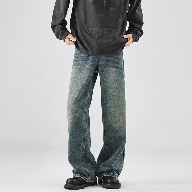 2025秋冬新款潮牌复古牛仔裤男生潮流水洗高级感美式宽松直筒长裤