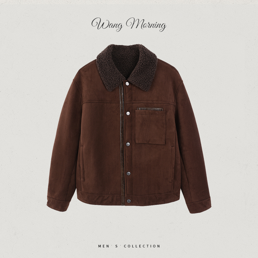 【旅行者 68055】冬季高端老钱短款麂皮加绒加厚夹克