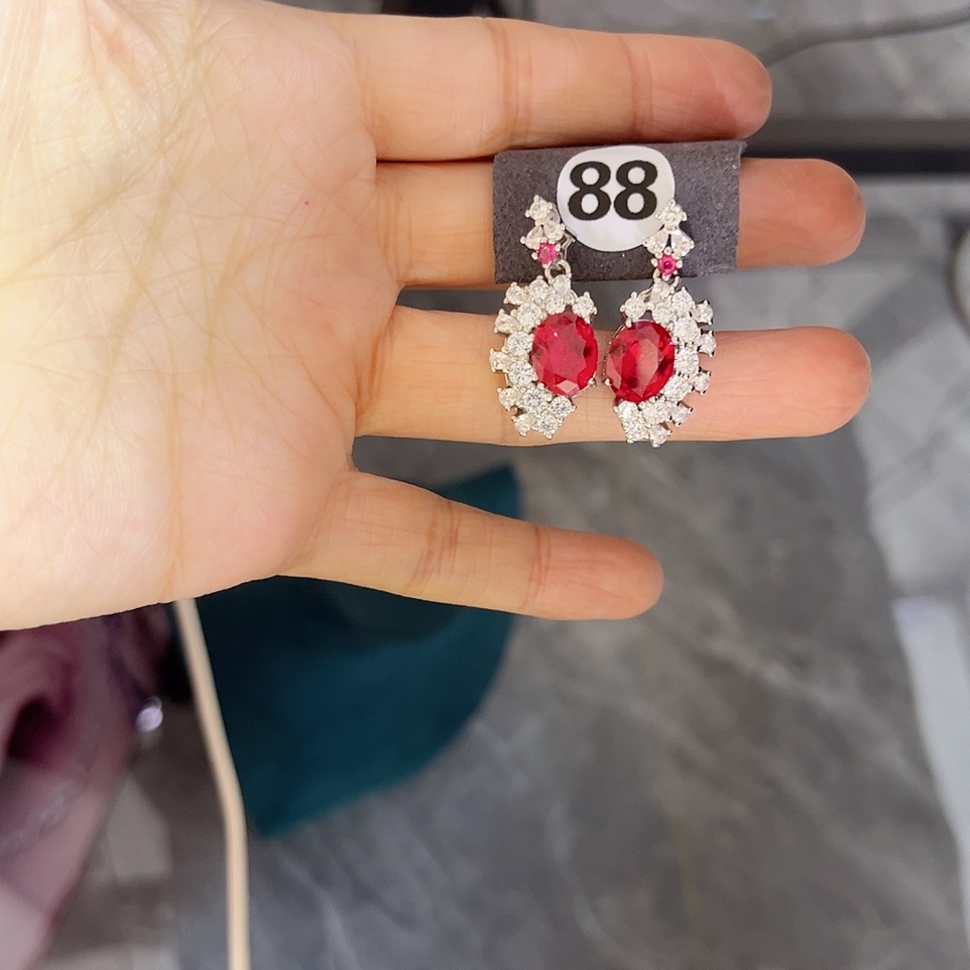 银S925镶嵌耳饰红宝石