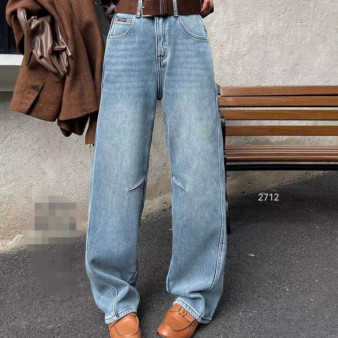 百搭加绒弯刀牛仔裤2712