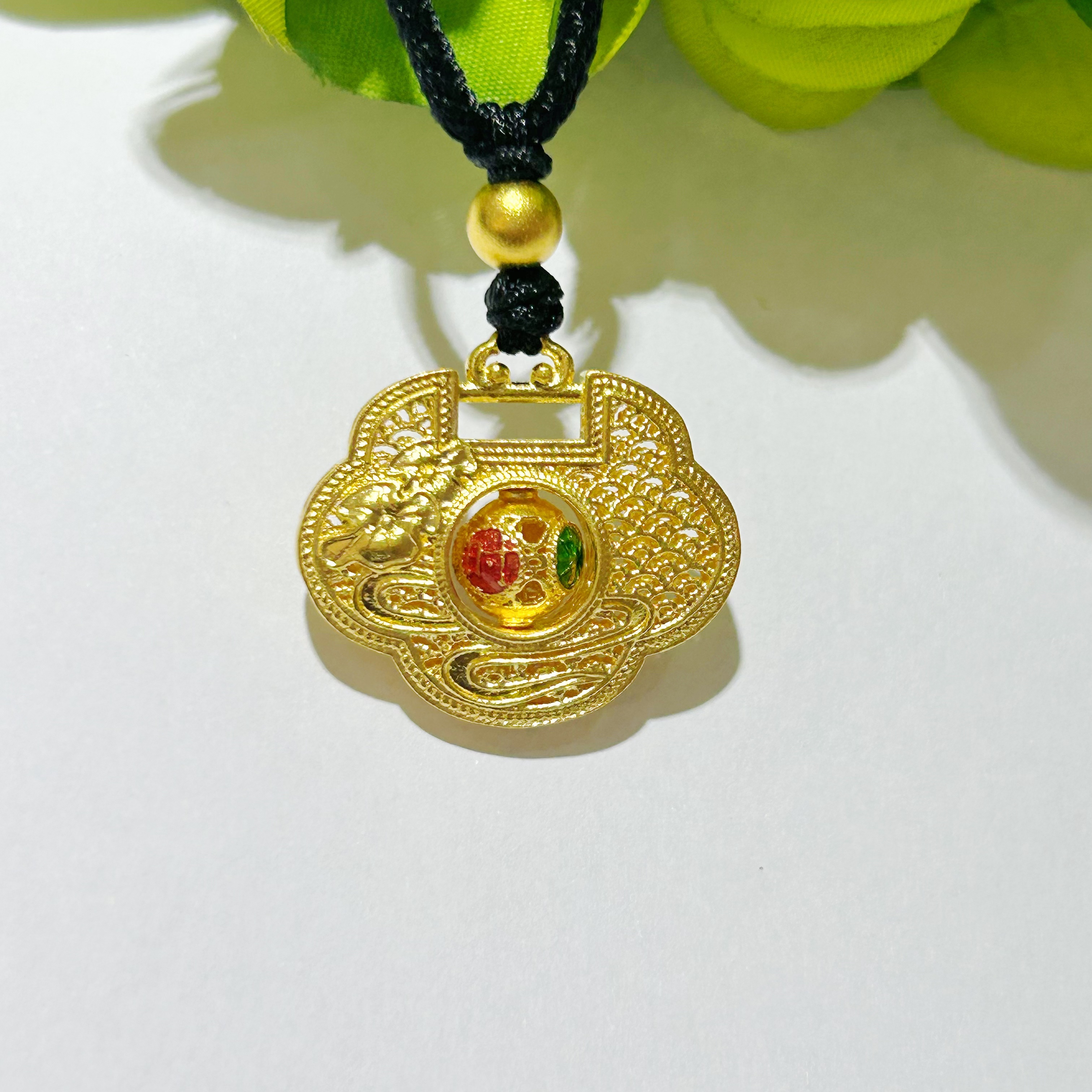 【富远黄金】足金珐琅镂空时来运转锁包吊坠挂坠FYHD01011110