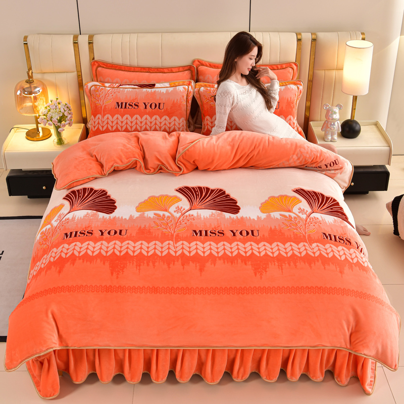 【纤】升级款秋冬双面绒防滑欧式牛奶绒加厚保暖床裙被套加绒四件套