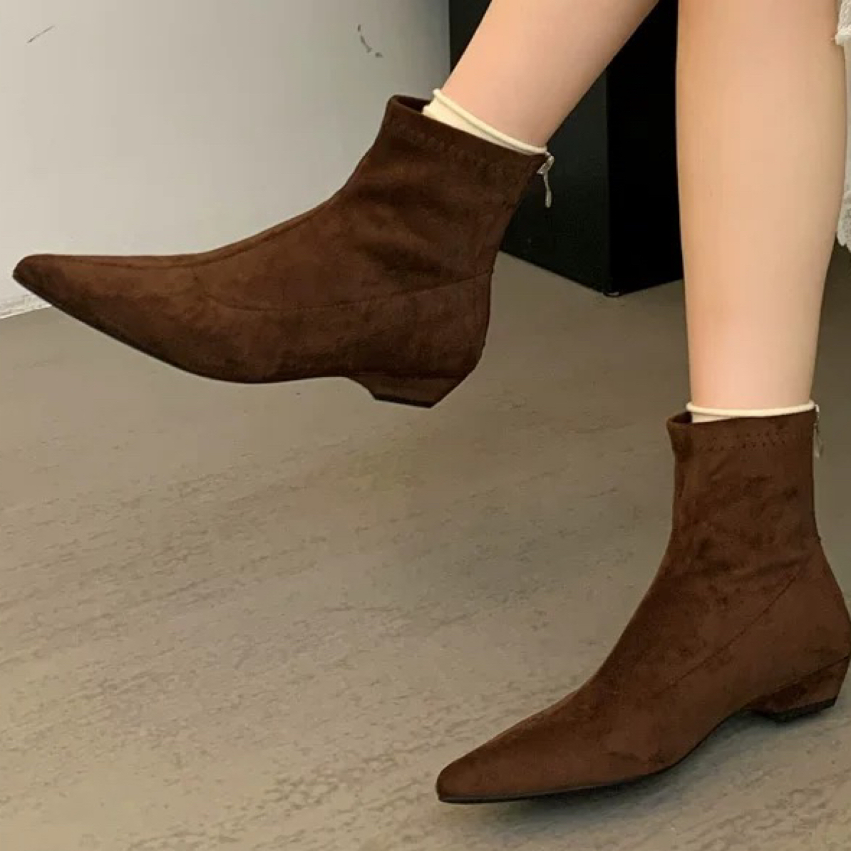 法式绒面秋冬尖头弹力鞋