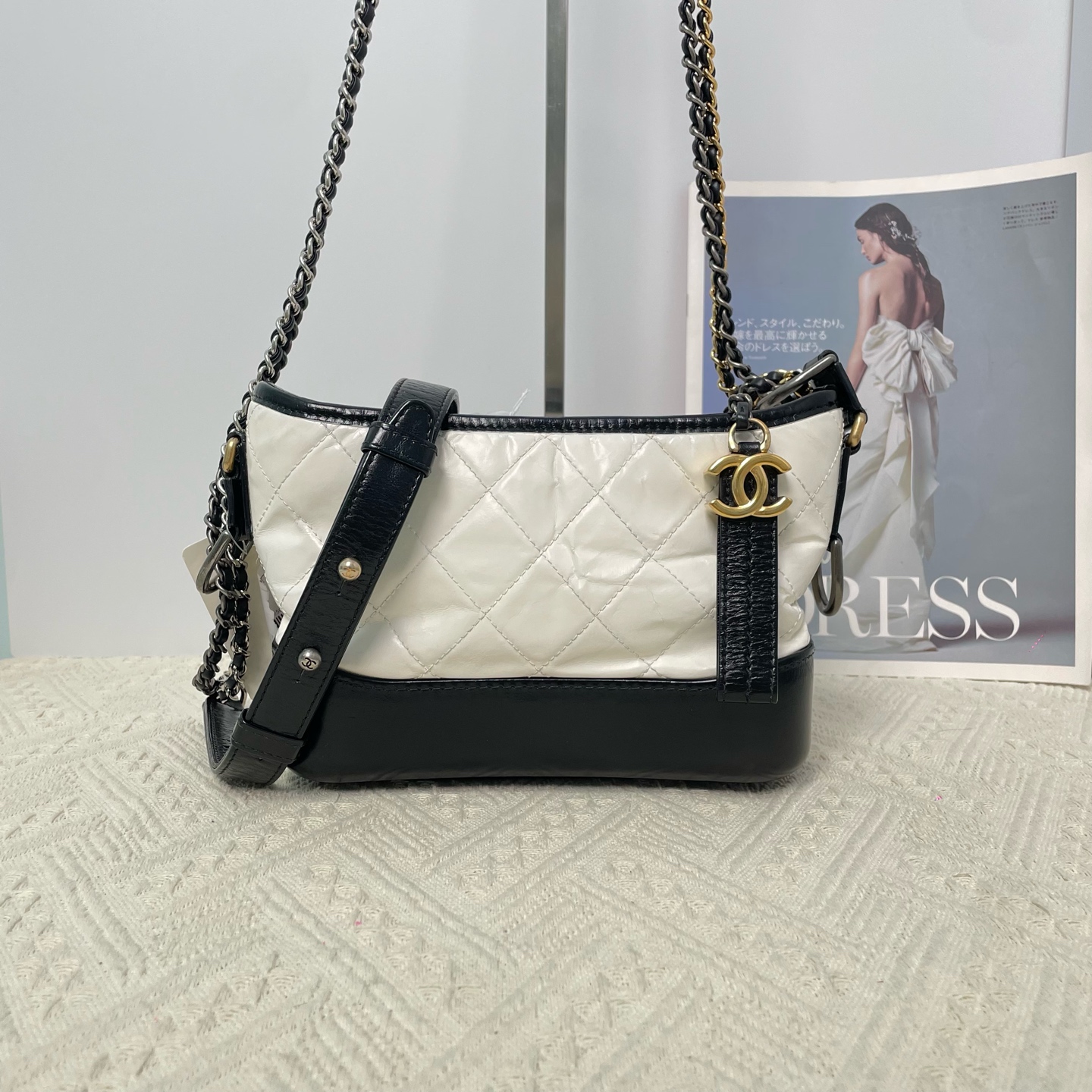 95新 Chanel/香奈儿 黑白拼色流浪包小号24开16174584