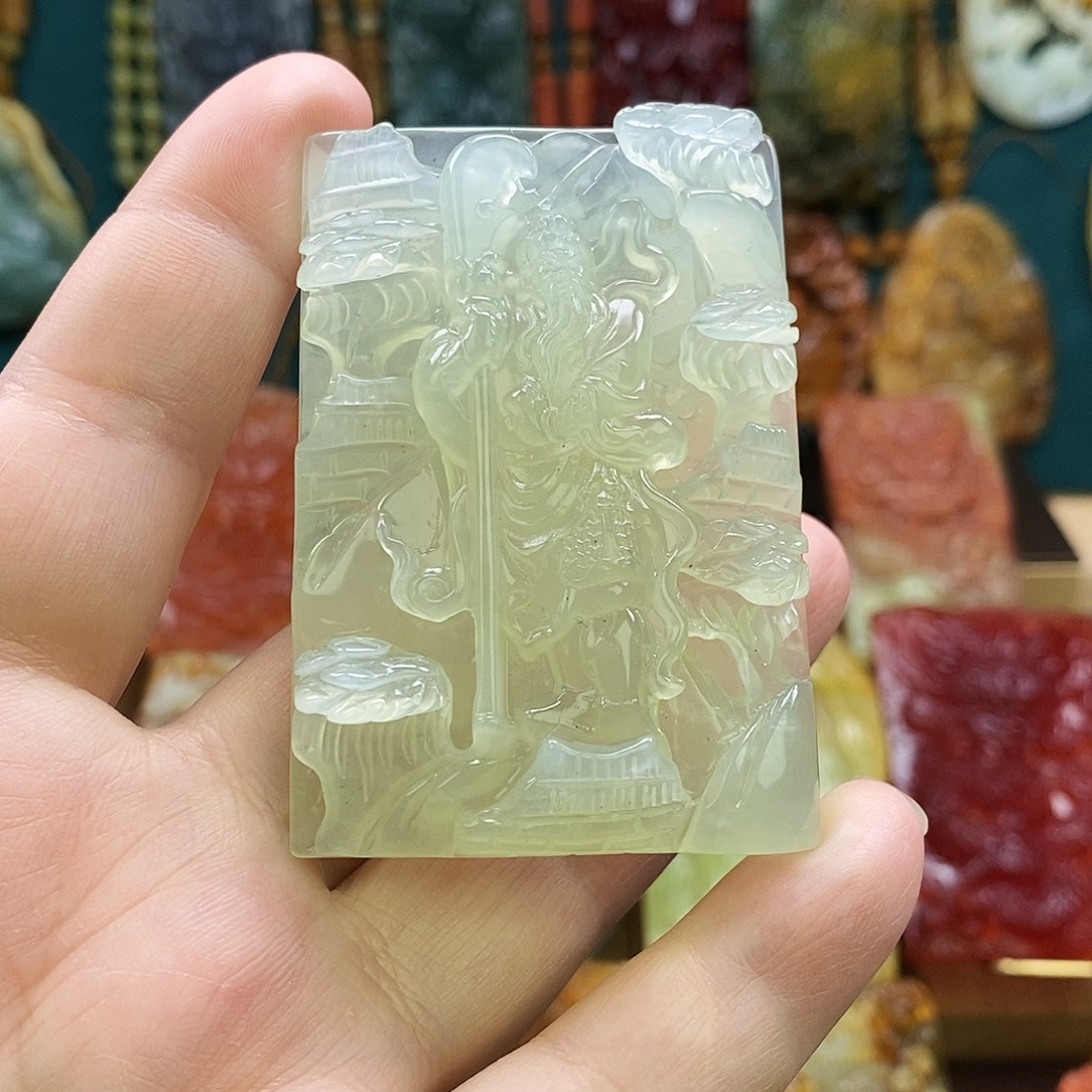 蛇纹石玉未镶嵌颈饰精品关公牌赠送链子