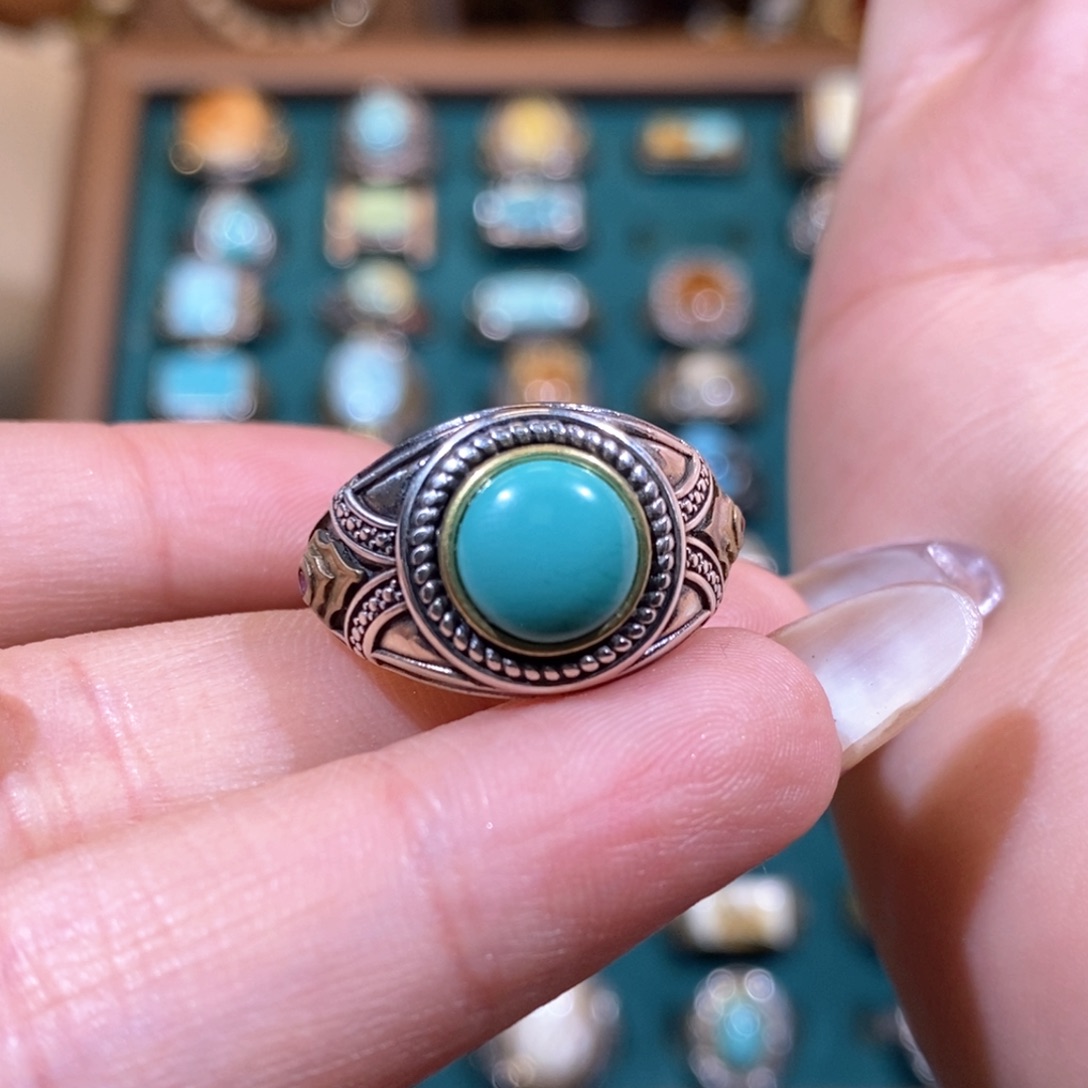 绿松石戒指银S925镶嵌群*戒指