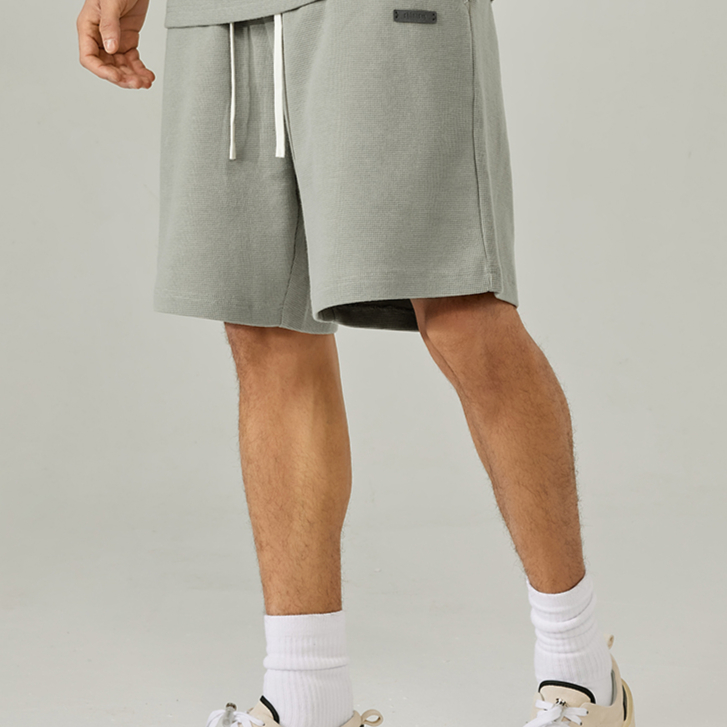 CHINISMCH华夫格休闲短裤男宽松高街水洗运动五分裤6016DS