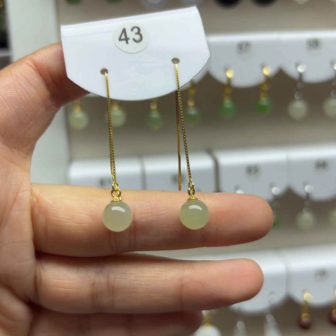 和田玉银S925镶嵌耳饰