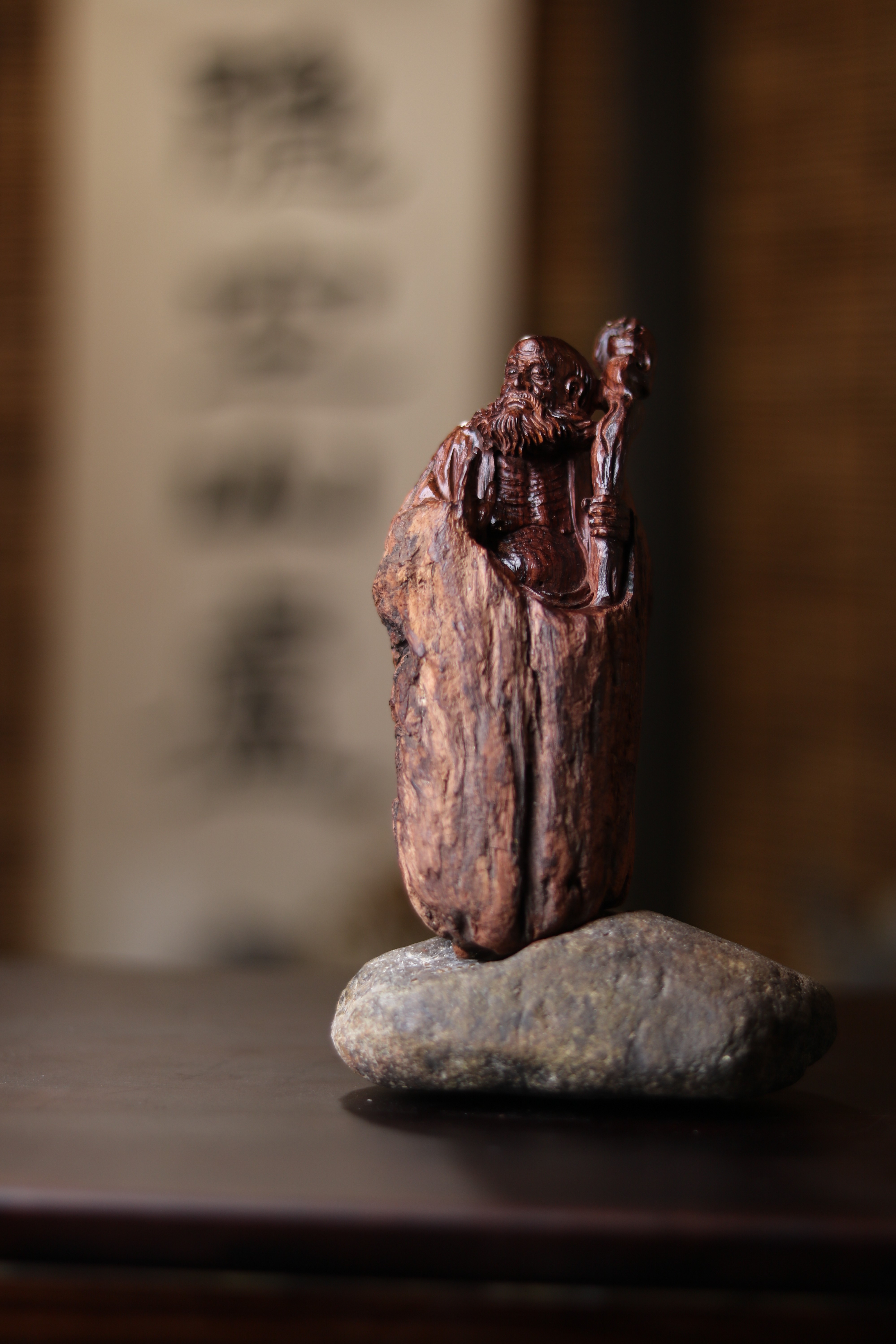 隐空山盧达摩花梨木摆件【5*4*13.8】送石头底座