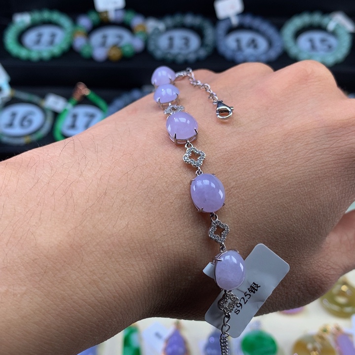 翡翠手链银S925镶嵌翡翠 