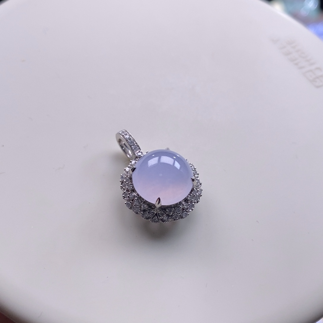 翡翠吊坠(不含链)18K金镶嵌翡翠冰粉旦面吊坠