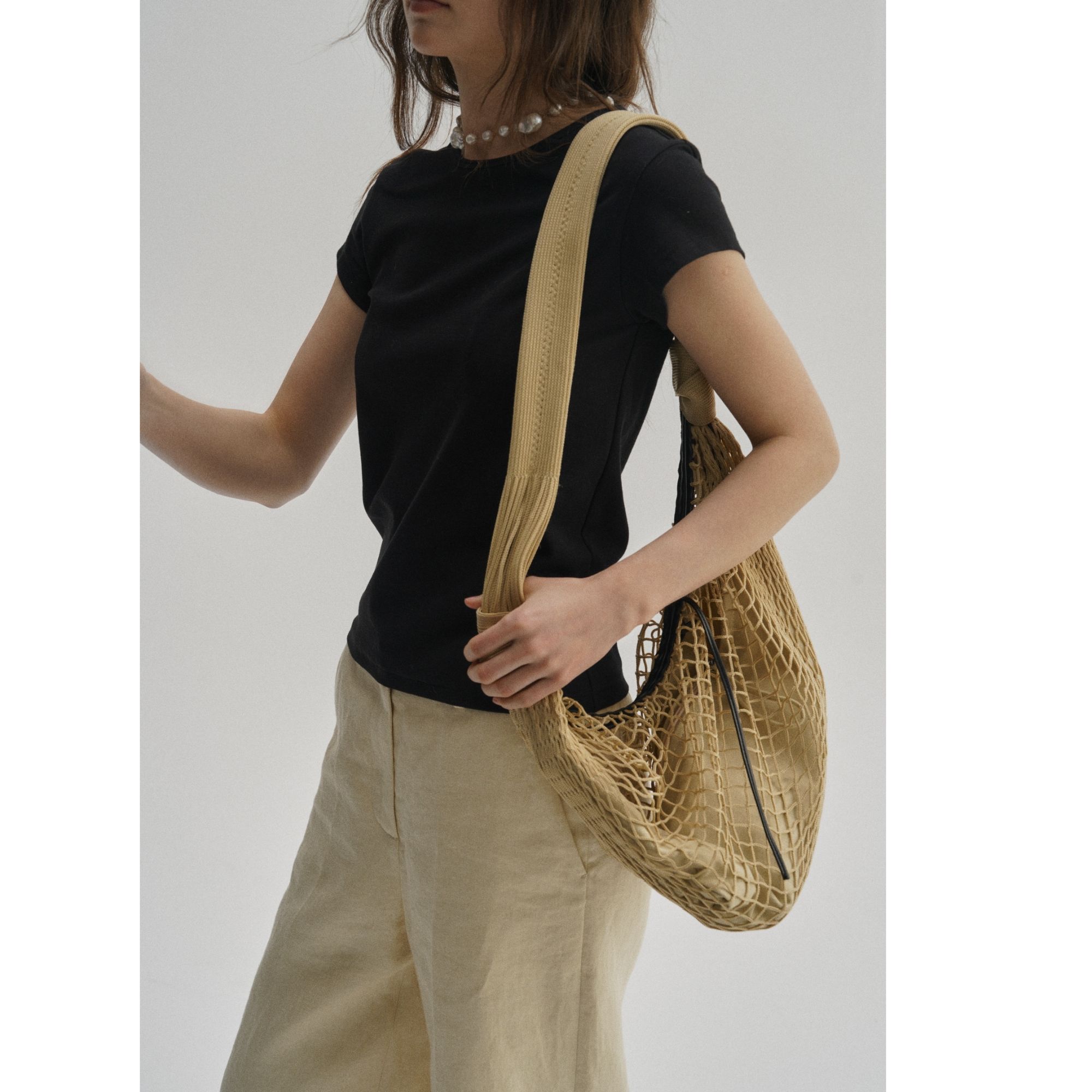 ZHOU MI Croissant Filt 大号渔网牛角包 内袋可取单肩斜挎ZP7882