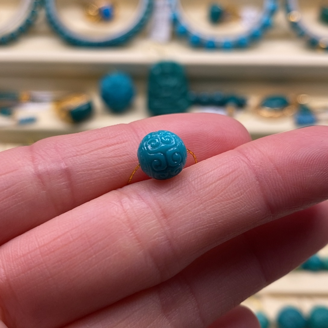 绿松石珠宝奇石未镶嵌直径8.1回纹圆珠