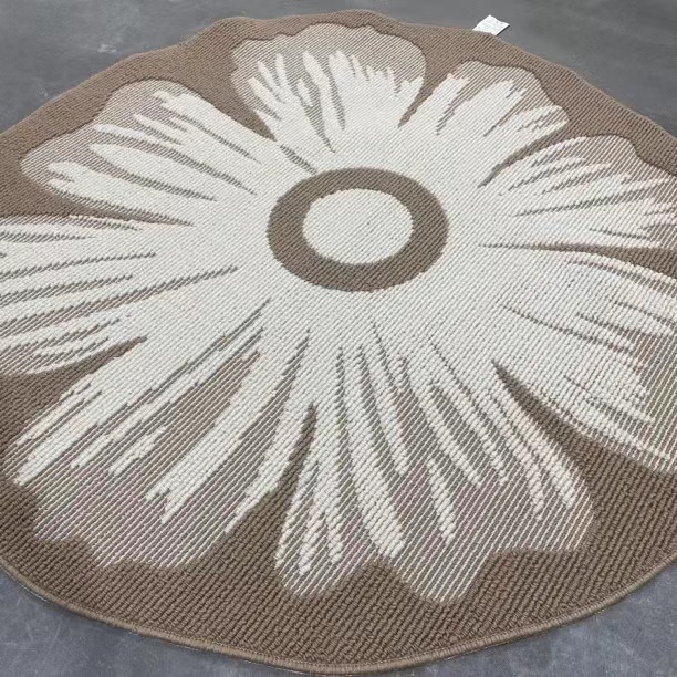 轻奢奶油立体提花圆形地垫家用卧室简约