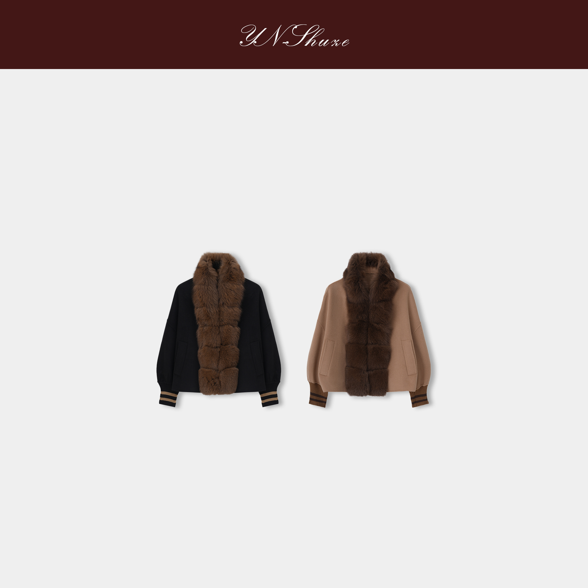 YN-SHUZE秋冬高级感狐狸毛大毛领羊毛外套SZ-YNB-355710-1