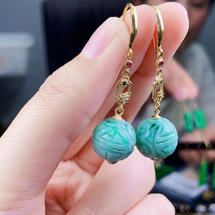 翡翠耳饰银S925镶嵌饰品