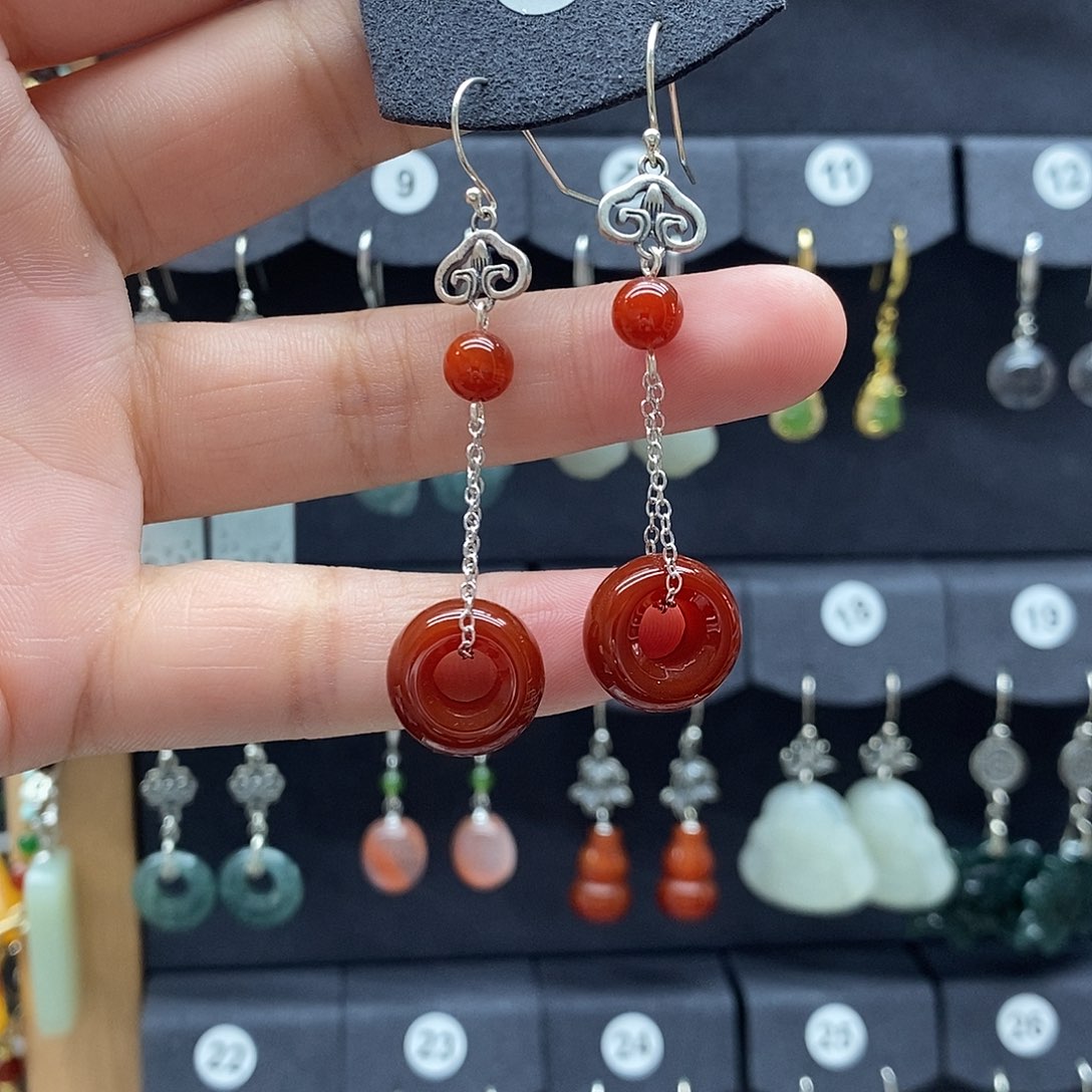 玛瑙/玉髓耳坠银S925镶嵌