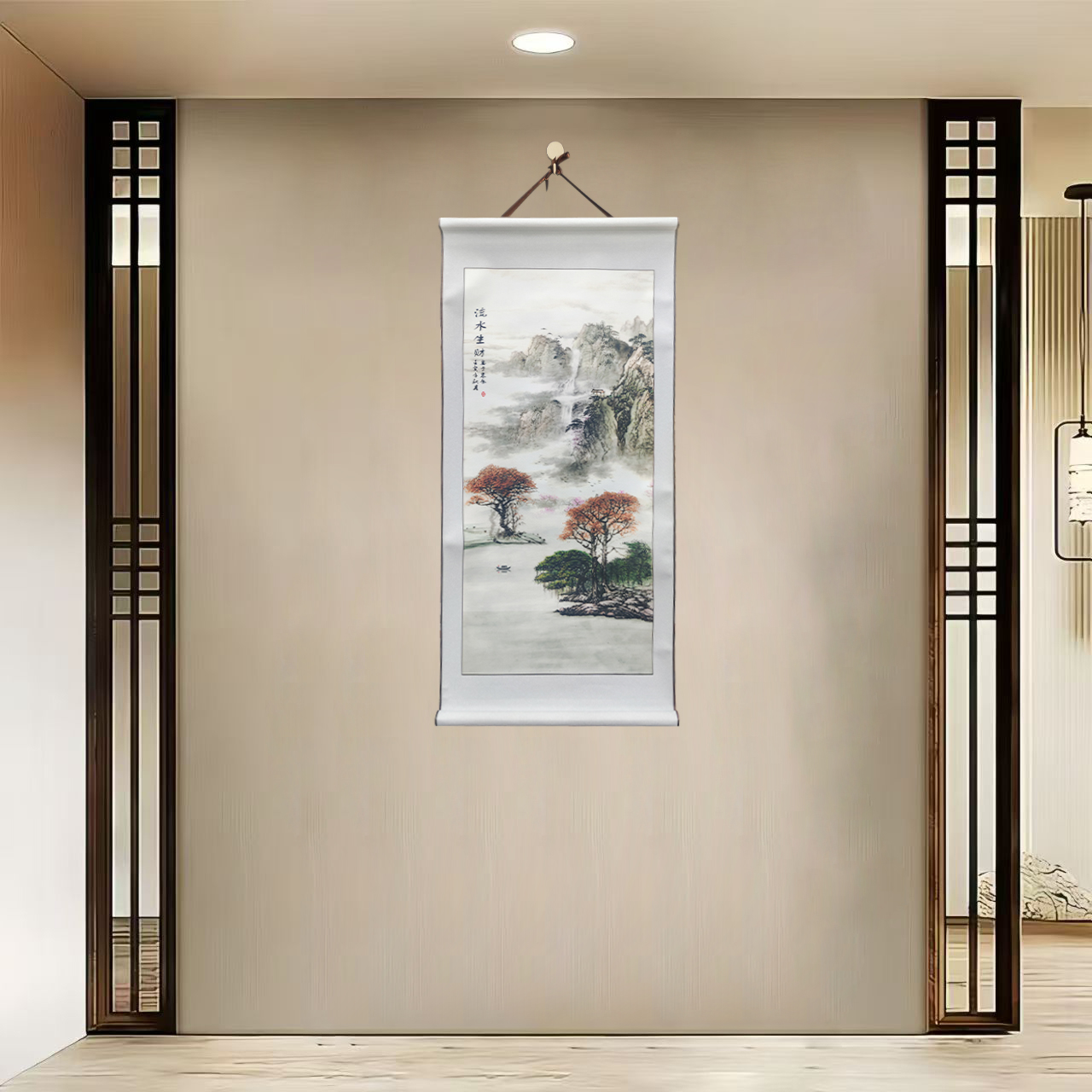 {40-397流水生财}净尺寸40x85cm现代简约挂轴装饰画办公室