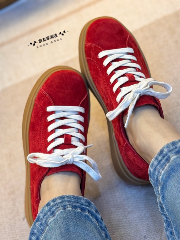 【友友家】年货中国红厚底磨砂皮时尚百搭休闲鞋潮鞋小众红色低帮
