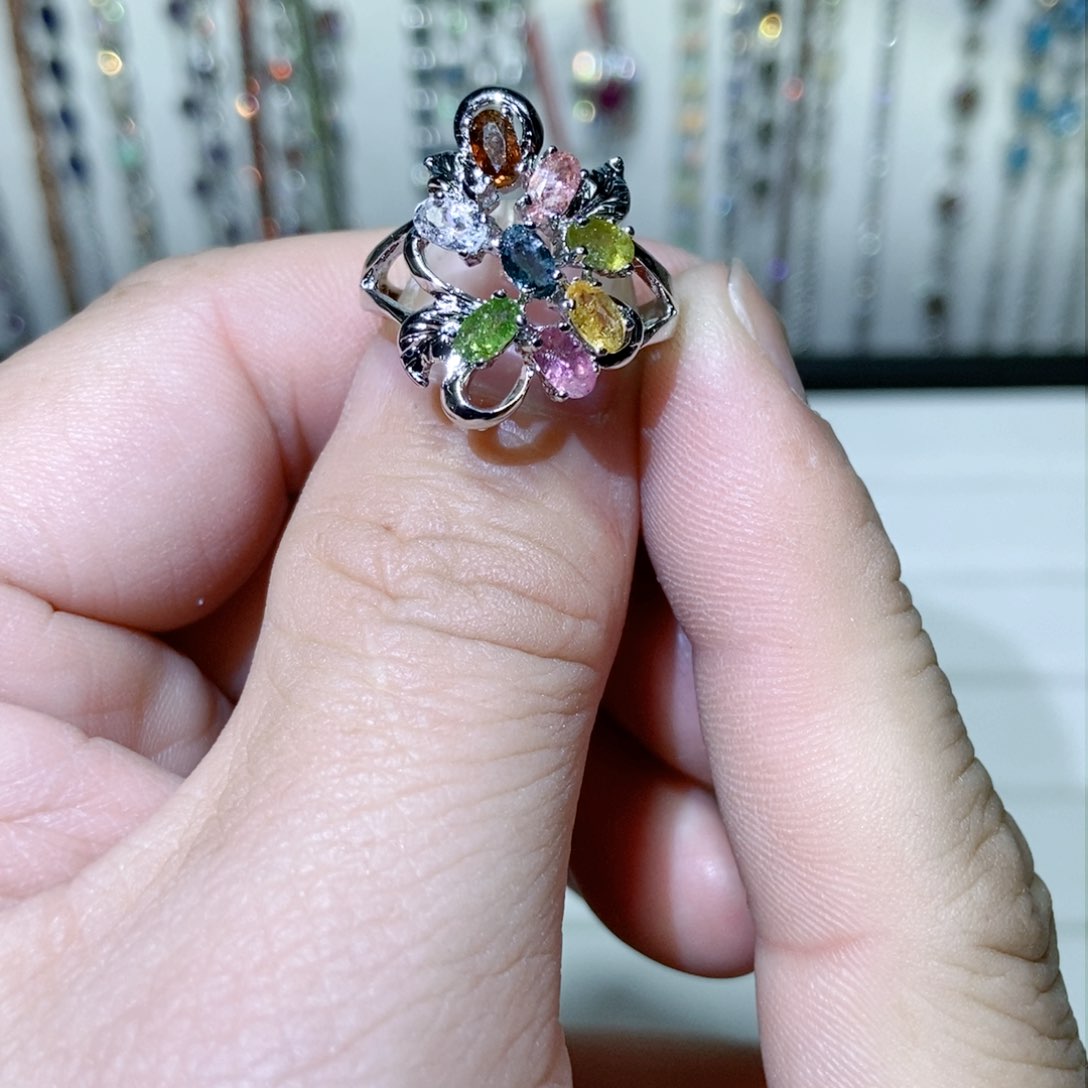 绿水晶戒指银S925镶嵌