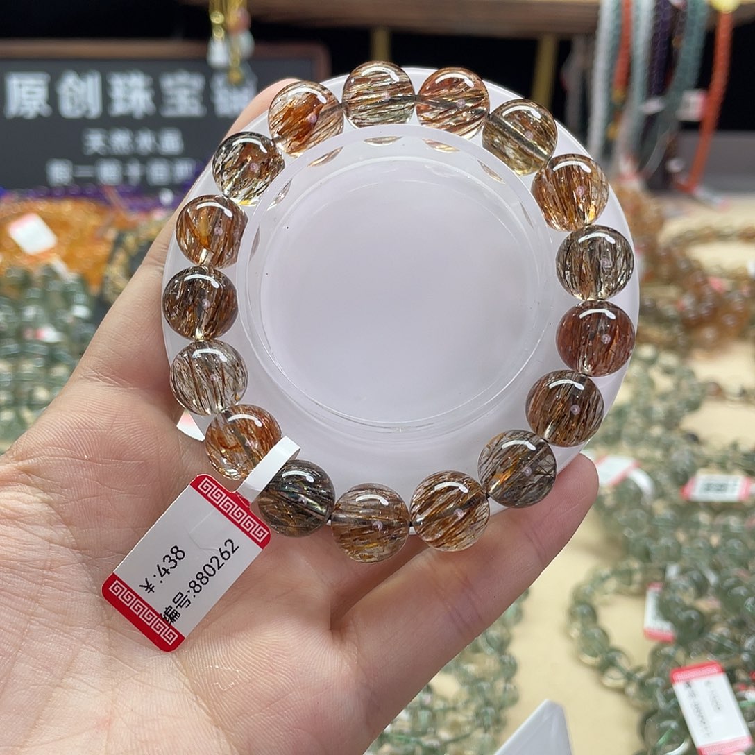 水晶手链未镶嵌媛*圆黑金超七