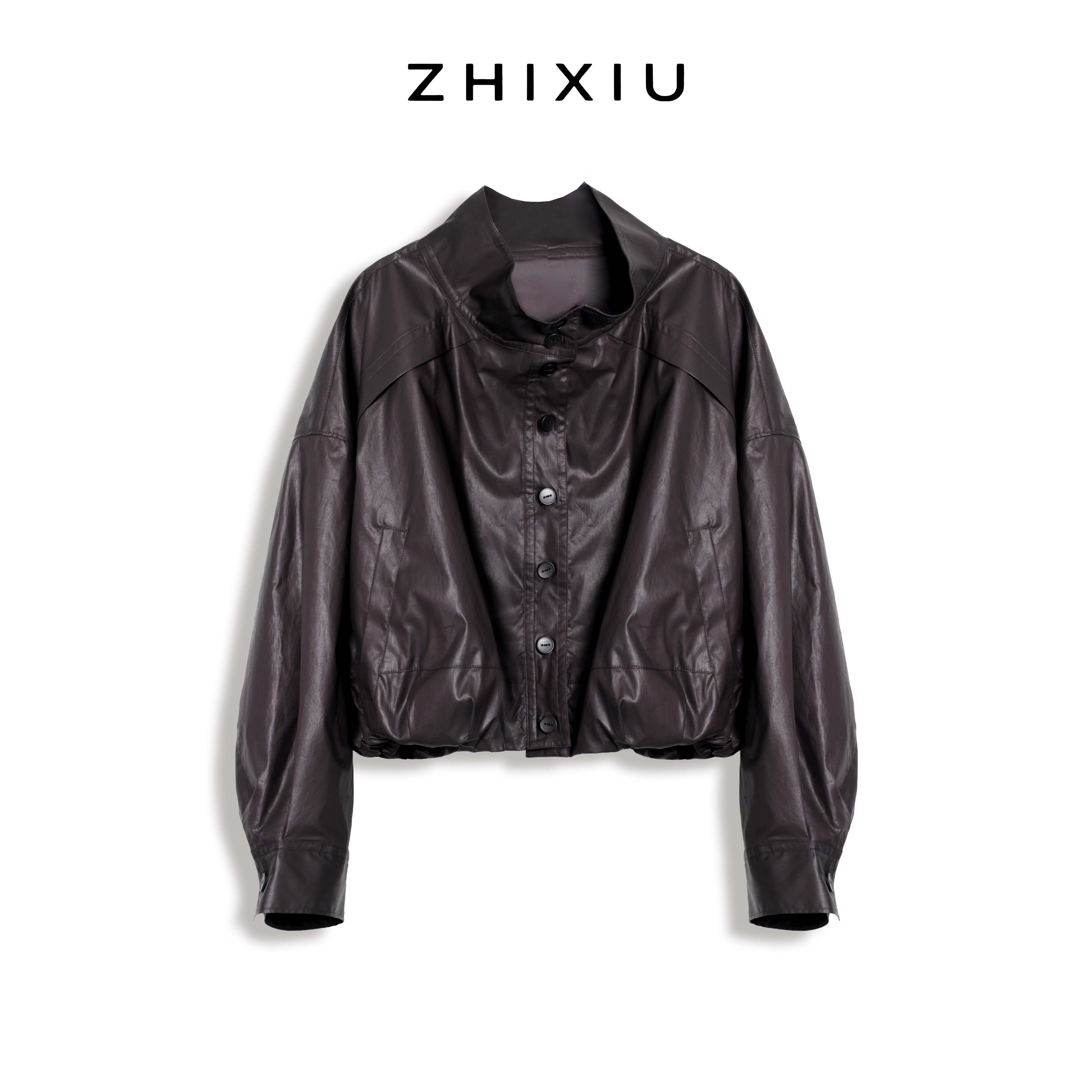 ZhiXiu织岫原创设计匹马高支棉短外套女涂层仿皮衣上衣ZX25QW015