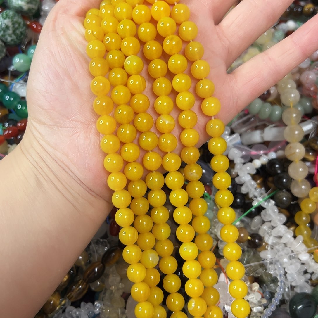 玛瑙/玉髓合金珠宝半成品，卡8蜜蜡黄玛瑙一条