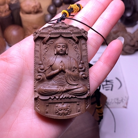 檀香木吊坠檀香精工大日无事牌